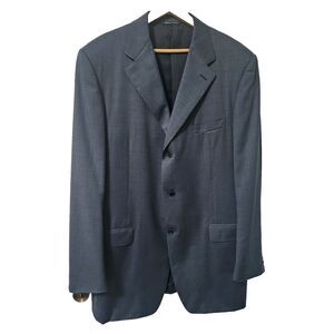 Canali Men Navy Blue 100% Wool 56 Europe 46 USA MADE IN ITALY Coat Jacket Blazer